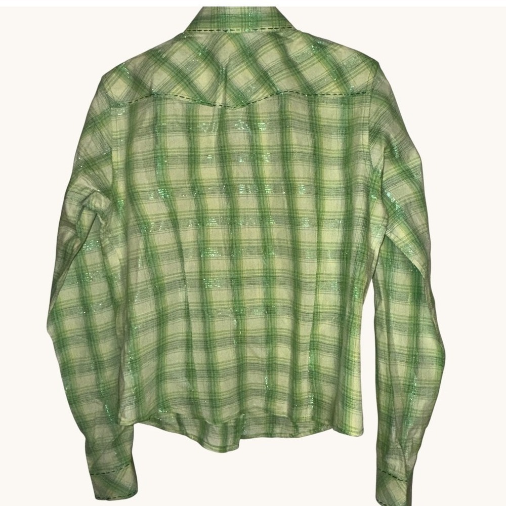 Panhandle Slim Green Cowgirl Core Plaid Western Snap Shirt Metallic Womens M - Picture 4 of 13